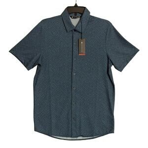 Travis Mathew Shirt Men's Small Lightweight Button-Up Stretch Blue Geo NEW